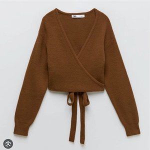 Zara Brown Cropped Wrap Sweater - NWOT